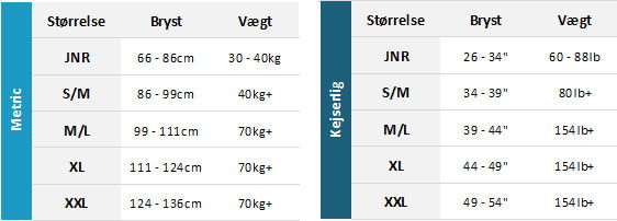 Crewsaver BA 19 Mens Størrelsesskema