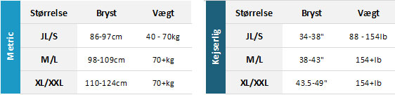 Musto BA 19 0 Størrelsesskema