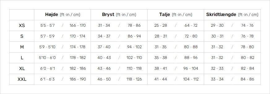 Palm Mens Outerwear 19 Mens Størrelsesskema