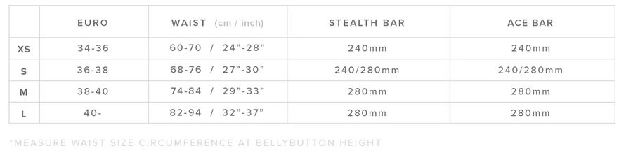 Mystic Womens Harness 22 0 Størrelsesskema