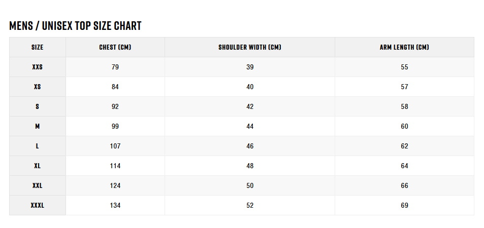 Zhik Mens Top 22 0 Størrelsesskema