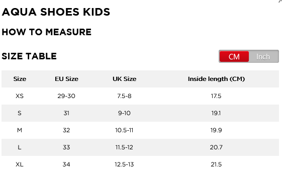 Jobe Kids Footwear 21 0 Størrelsesskema
